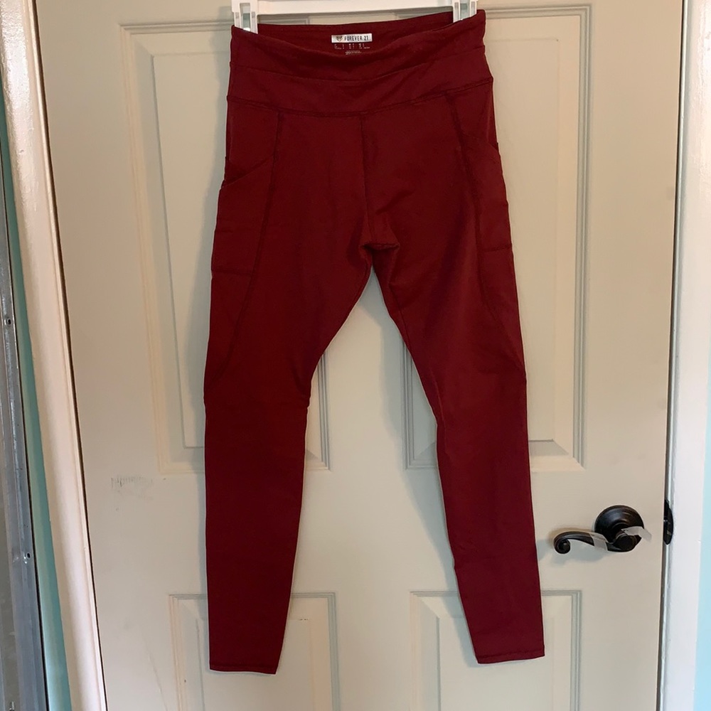Forever 21 size small red high-rise leggings.